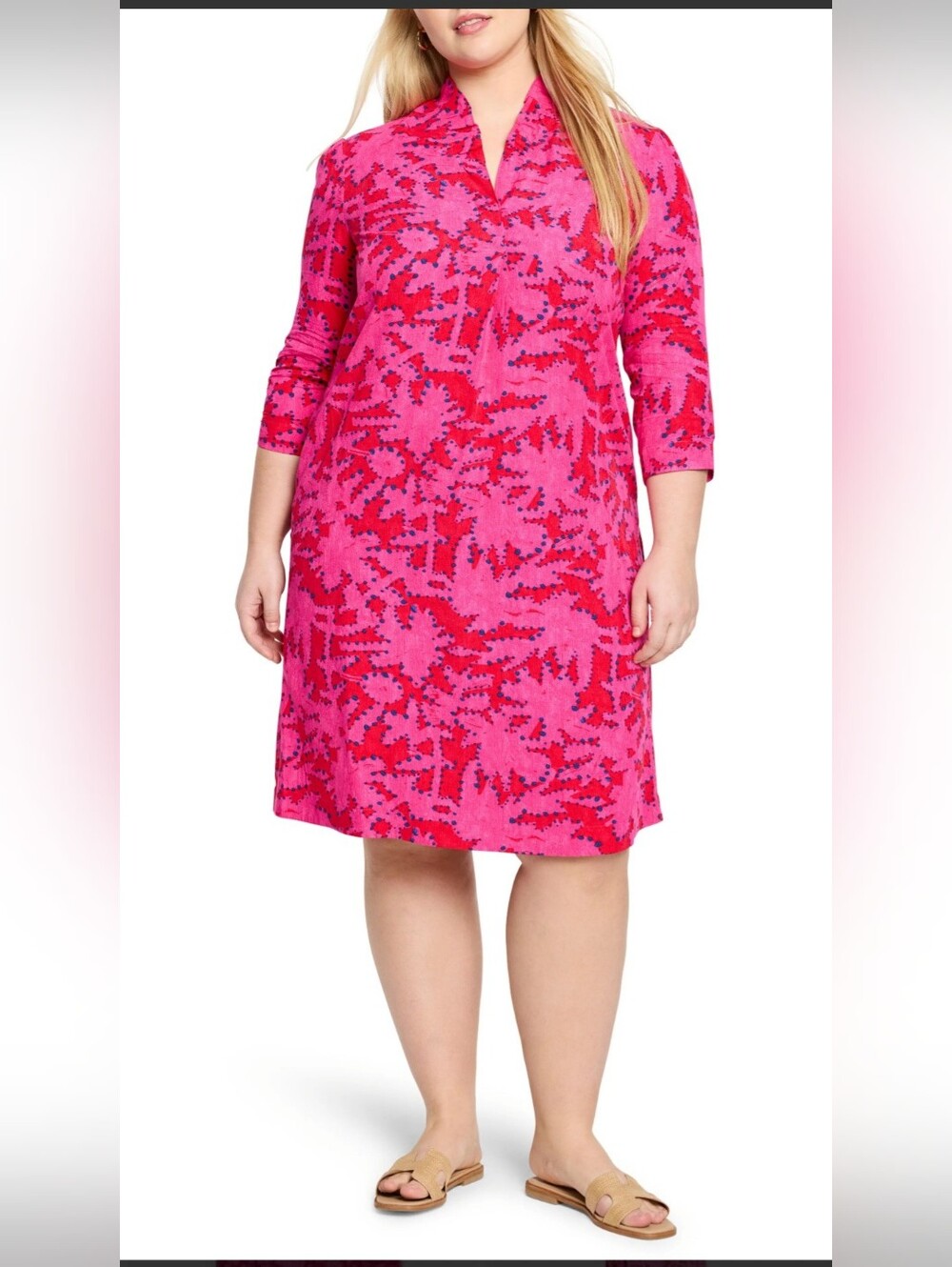 NIC + ZOE Clashy Petals Print Ruffle V-Neck Elbow Dress